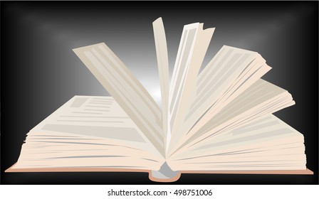 vector image of open book on a dark, unevenly lit background
