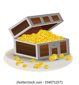 Vector image of an open chest with gold coins. EPS 10. Isolated on white background