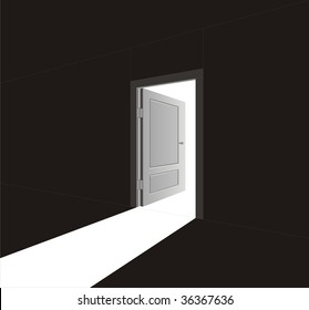 The vector image of an open door and light going through it