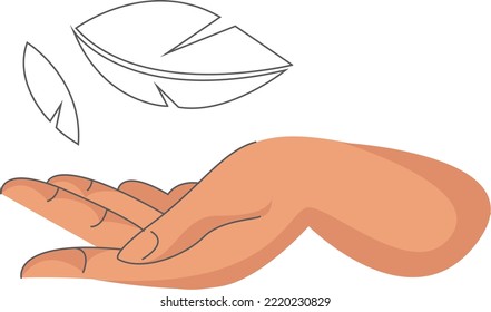 
Imagen vectorial de una palma abierta que sostiene una hoja 