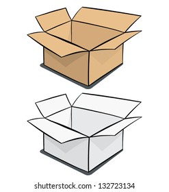 vector image of opened paper boxes, brown color and gray scale, cartoon style