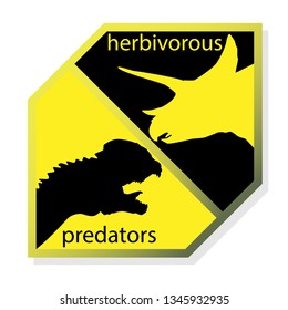 Vector image. Opposition of herbivores and carnivorous dinosaurs