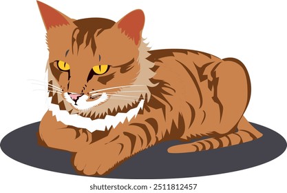 vector image of an orange cat lying down watching its prey