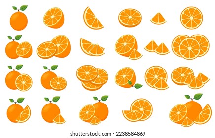 Vector image of an orange. The concept of healthy food and fresh fruit. Juicy fruits, orange snacks, vegetarian dishes. Delicious citrus.