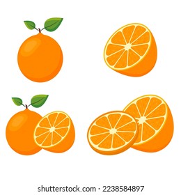 Vektorbild einer Orange. Das Konzept von gesundem Essen und frischem Obst. Fruchtsäfte, orangefarbene Snacks, vegetarische Gerichte. Köstliche Zitrusfrüchte.