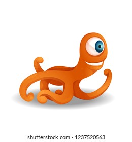 Vector image orange monster with interested looks to the side. Cute cartoon monster resembling an octopus.