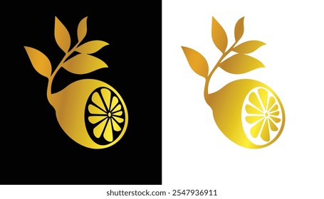 Imagen de Vector de una planta naranja con subgrupos y hojas con una hermosa textura dorada sobre un fondo blanco y negro