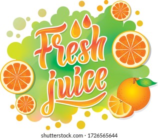 vector image of oranges and colorful logo for packaging juice. for advertising fresh fruits and juice, printing on bags, paper cups.