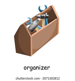 Vector image of an organizer for work tools. Cartoon style. EPS 10