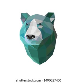 
Vector image - origami. Brown bear head made of colored paper. An abstract image consisting of geometric shapes of triangles and squares. Fashionable color of a neon pattern, bright colors.
