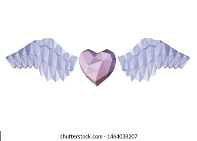 
Vector image - origami. Heart with wings of colored paper. Abstract image consisting of geometric shapes. Trendy bright neon colors.