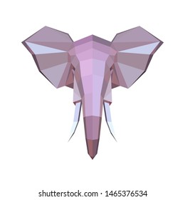 Vector image - origami. Logo with an elephant head made of colored paper. Abstract image consists of geometric shapes. Bright fashionable picture, neon colors. Elephant head, frame.