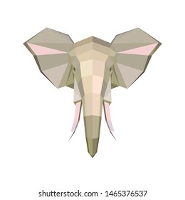 Vector image - origami. Logo with an elephant head made of colored paper. Abstract image consists of geometric shapes. Bright fashionable picture, neon colors. Elephant head, frame.