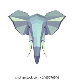 Vector image - origami. Logo with an elephant head made of colored paper. Abstract image consists of geometric shapes. Bright fashionable picture, neon colors. Elephant head, frame.