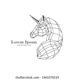 Vector image - origami. Logo with a fabulous paper unicorn. Abstract image consists of geometric shapes. Black and white picture. Fairy beast unicorn.