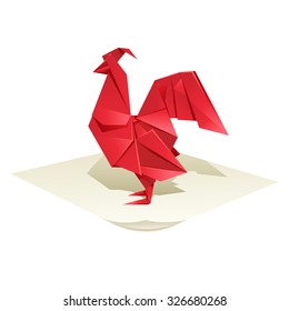 Vector image of an origami red rooster
