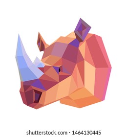 
Vector image - origami. Rhinoceros head from colored paper. Abstract image consisting of geometric shapes. Trendy bright neon colors.