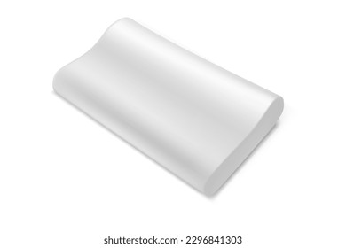Vector image of orthopedic pillow for neck. Realistic isolated cushion with memory foam. Mockup and close up of object for sleeping. Comfort sleeping product template. Element for bed and relaxation.