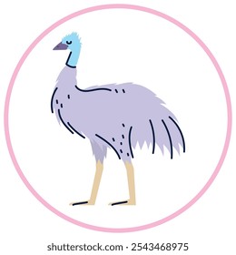 Vector image of ostrich icon inside a circle with pink line