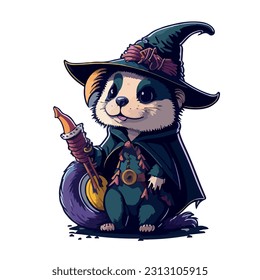 vector image of otter in a hat and witch costume