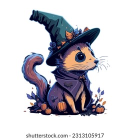 vector image of otter in a hat and witch costume