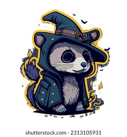 vector image of otter in a hat and witch costume