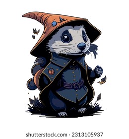 vector image of otter in a hat and witch costume