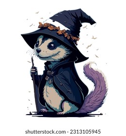 vector image of otter in a hat and witch costume