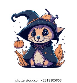 vector image of otter in a hat and witch costume