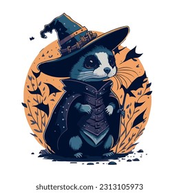 vector image of otter in a hat and witch costume