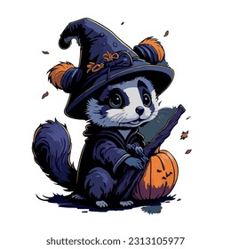 vector image of otter in a hat and witch costume