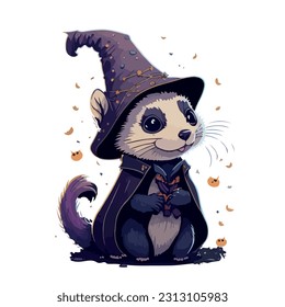 vector image of otter in a hat and witch costume