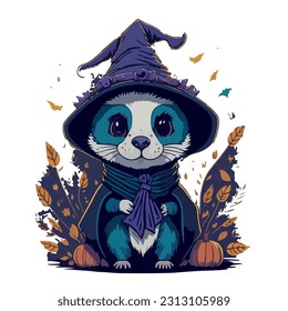 vector image of otter in a hat and witch costume