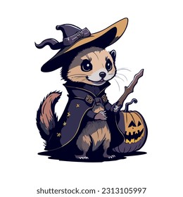 vector image of otter in a hat and witch costume