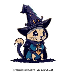 vector image of otter in a hat and witch costume