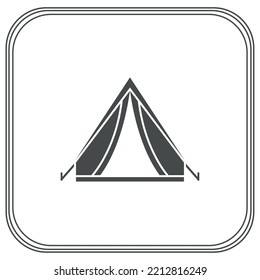 vector image of outdoor camping icons with white background and black lines border.