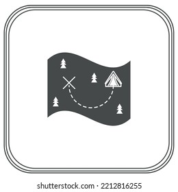 vector image of outdoor camping icons with white background and black lines border.