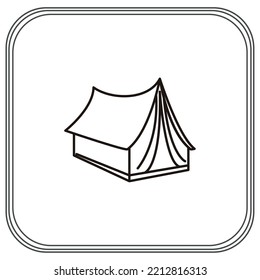 vector image of outdoor camping icons with white background and black lines border.