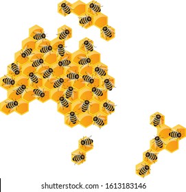 Vector image of the outline of the continents and continents in the form of honeycombs. The concept of development in different areas within the country. Australia