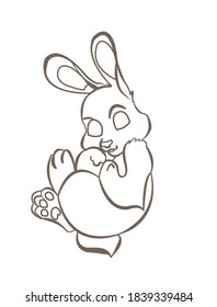 Vector image of the outline of a funny bunny on a white background