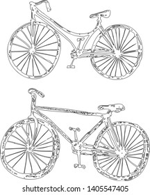 Vector image of the outlines of bicycles