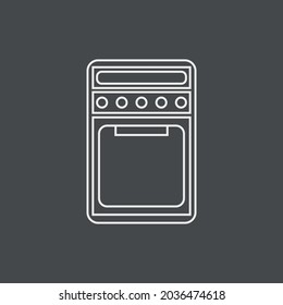 Vector image of an oven in a white contour on a gray background, texture of household appliances, electric stove