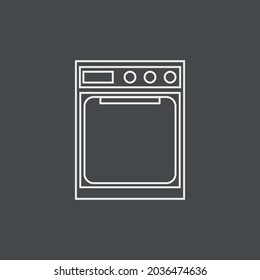 Vector image of an oven in a white contour on a gray background, texture of household appliances, electric stove