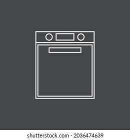 Vector image of an oven in a white contour on a gray background, texture of household appliances, electric stove