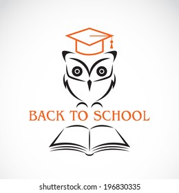 Vector image of an owl with college hat and book isolated on white background