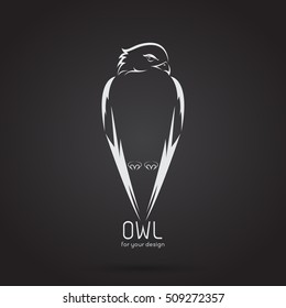 Vector image of a owl design on black background, Vector owl logo. Wild Animals.