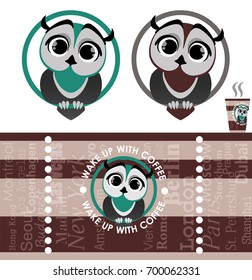 Vector image of a owl. Design of a paper coffee cup.