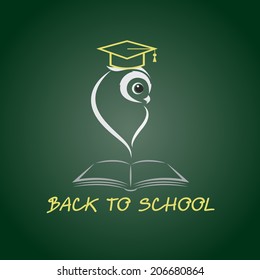 Vector image of an owl glasses with college hat and book