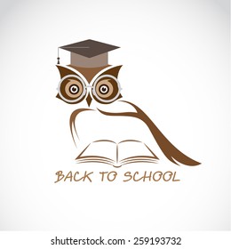 Vector image of an owl glasses with college hat and book
