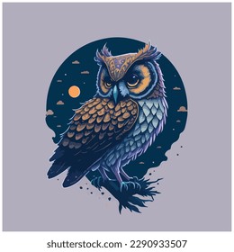 vector image owl illustration with gray background